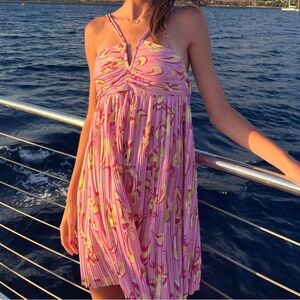 Zara Pink Printed Pleated Dress